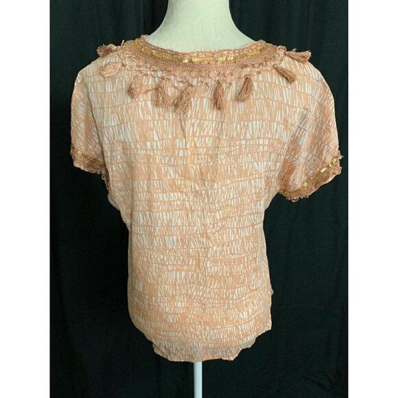 J Crew Peach V Neck Tassel Short sleeve top - Picture 4 of 5
